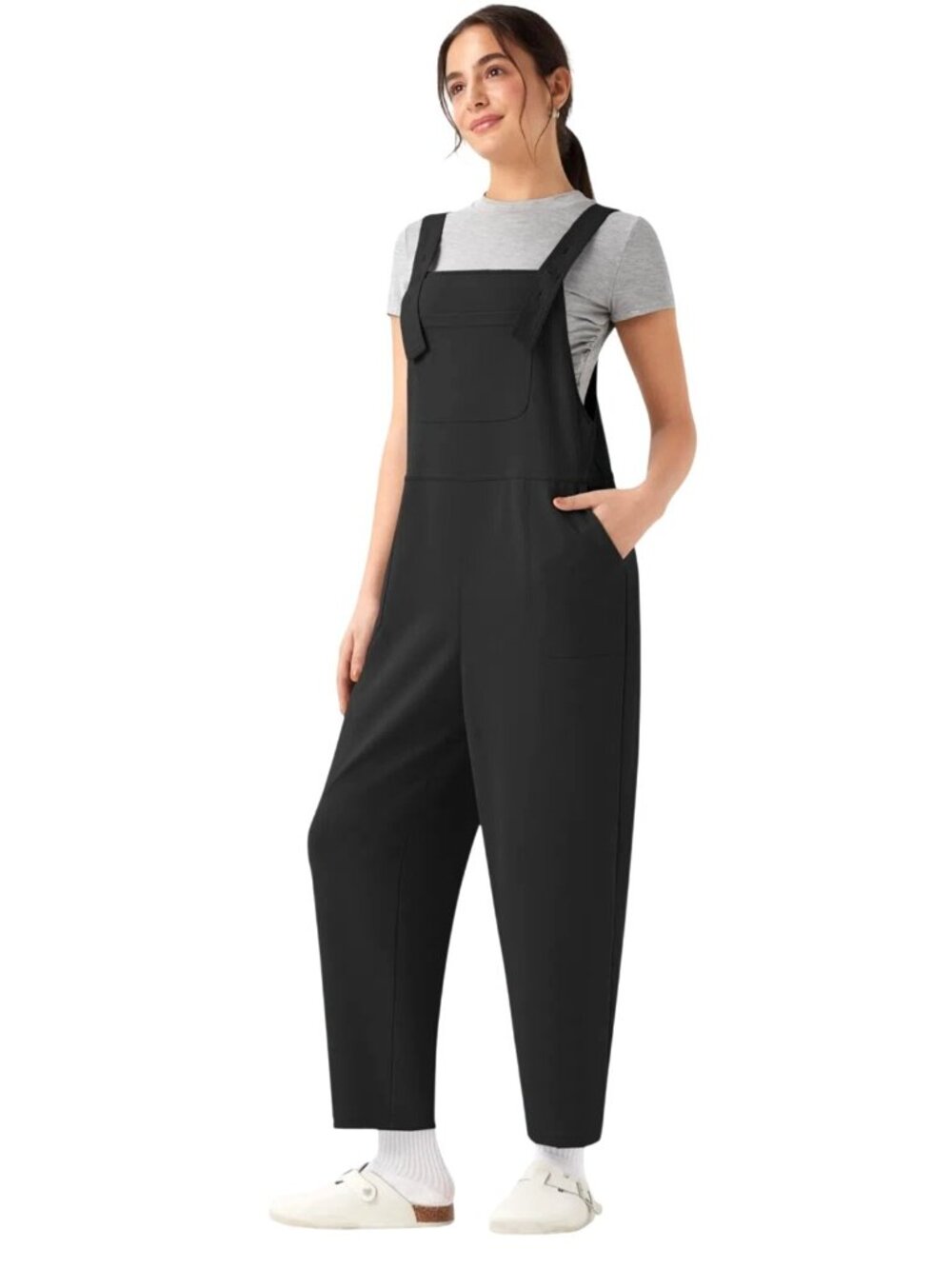 Halara Women's Flex™ Casual Harem Overalls Black Bibb Pockets Size M NWOT